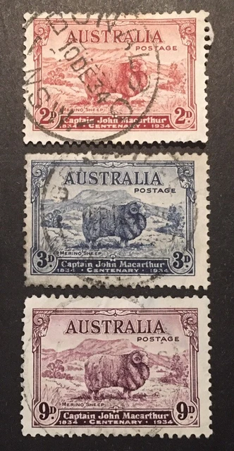 Australia "Death Cent of Capt. Macarthur" 1934 FULL VFU SET x3 Stamps SG 150/52