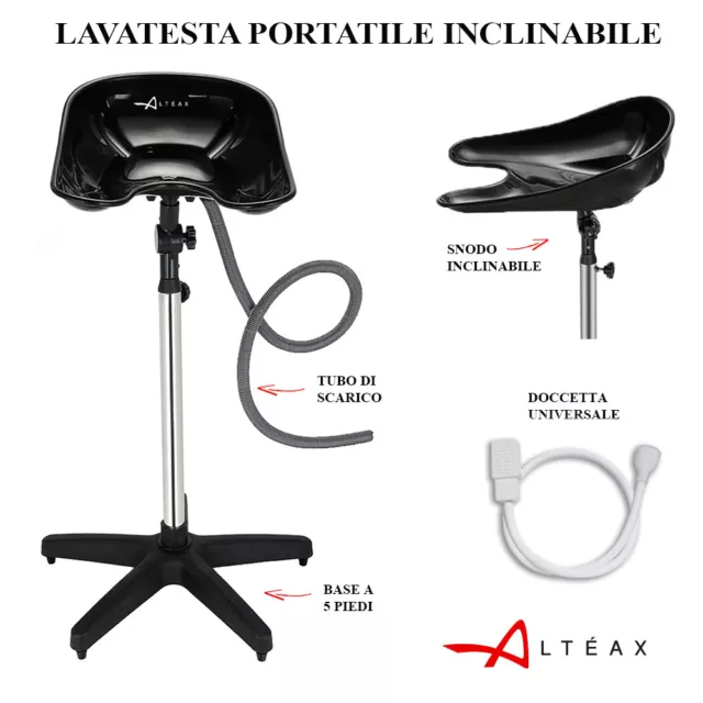 Lavatesta Portatile Inclinabile Altéax + Doccetta, Altezza Regolabile