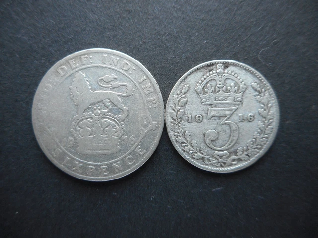 United Kingdom 3 & 6 Pence 1916 George V (Lot of 2 Coins) (KM# 813, KM# 815)