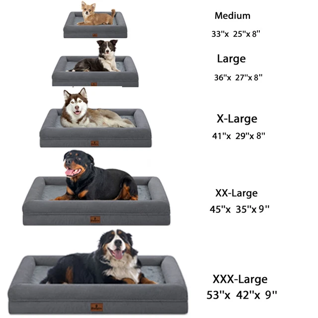 Dark Gray Orthopedic Memory Foam Dog Bed 30x20/33x25/36x27/41x29/45x35/53x42x9"