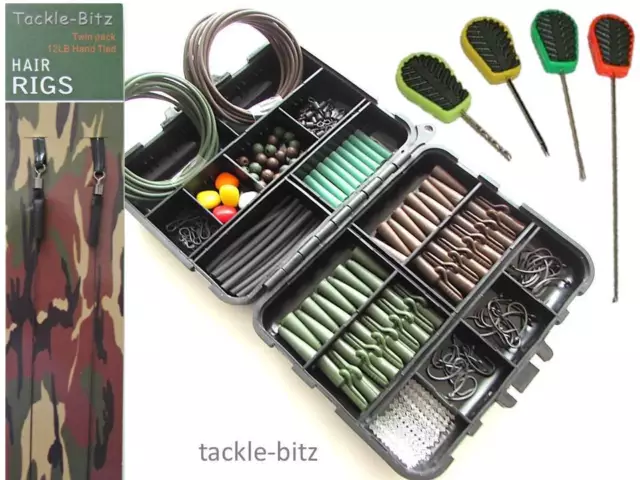 Carp Fishing Terminal End Tackle Box Lead Clips Hair Rigs Baiting Needles Set