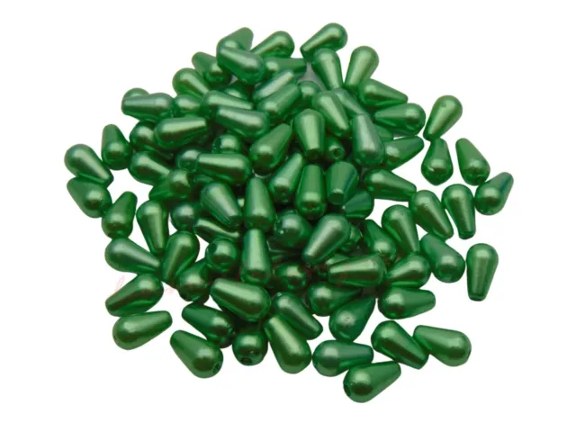 100 Pcs Green Acrylic Faux Pearl Teardrop Beads 10mm x 6mm Jewellery A17
