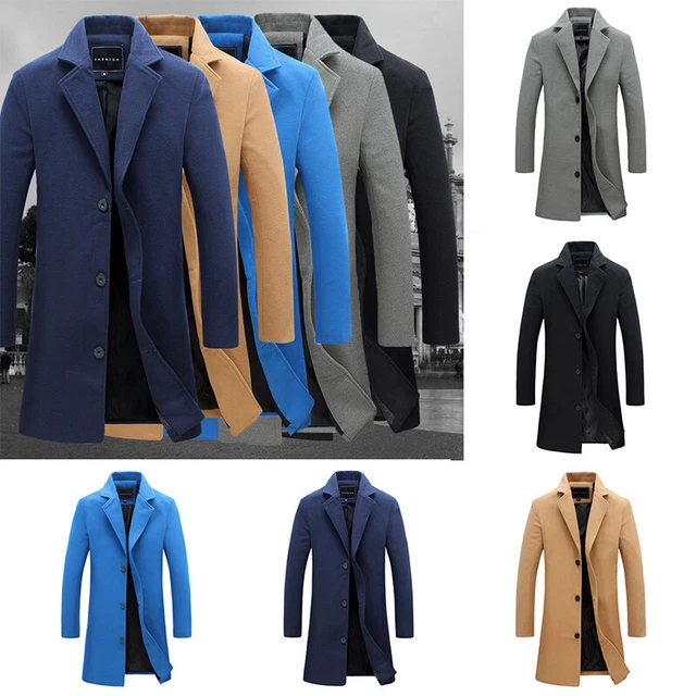 Men Winter Warm Formal Trench Coat Long Jacket Smart Work Tops Outwear Overcoat 3