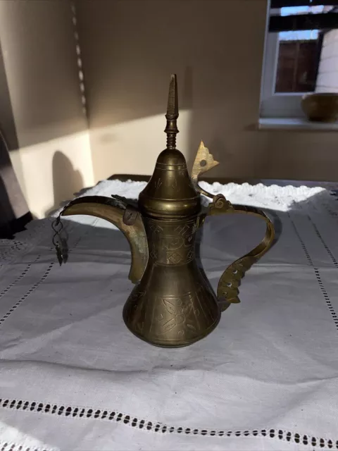 Vintage Brass Dallah Arabic Coffee Pot  19cm Tall