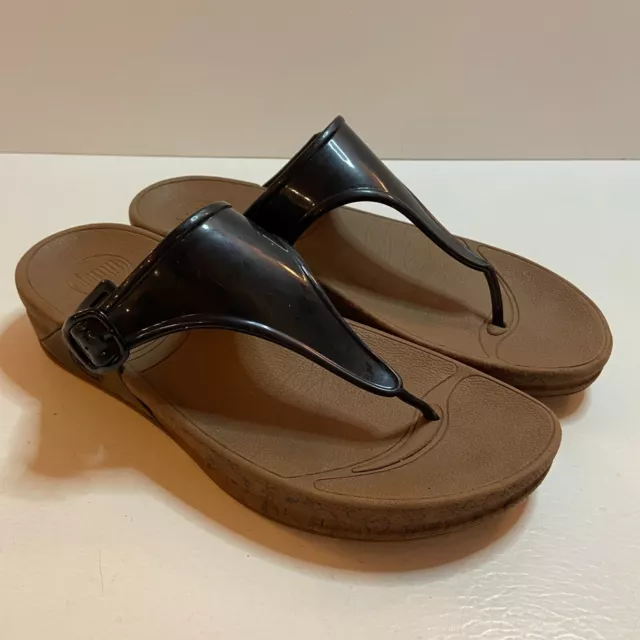 Fitflop Superjelly Flip Flop Rubber Buckle Royal Black Sandals Women Sz 9 Wedge