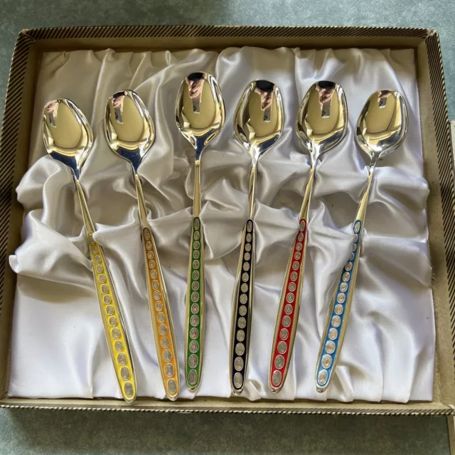 Vintage Luke, Paramount Carousel Silver Plated Parfait Spoons coloured  enamel