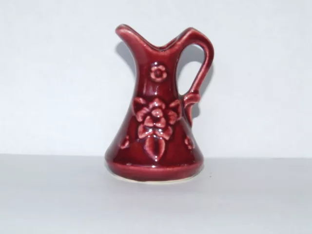 1930s - 40's Shawnee Pottery Miniature Mini Maroon Burgundy Embossed Pitcher USA