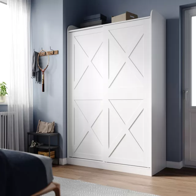 Modern 2 Sliding Door Wardrobe with Matt White 2 Hanging Rails Storage Cupboards