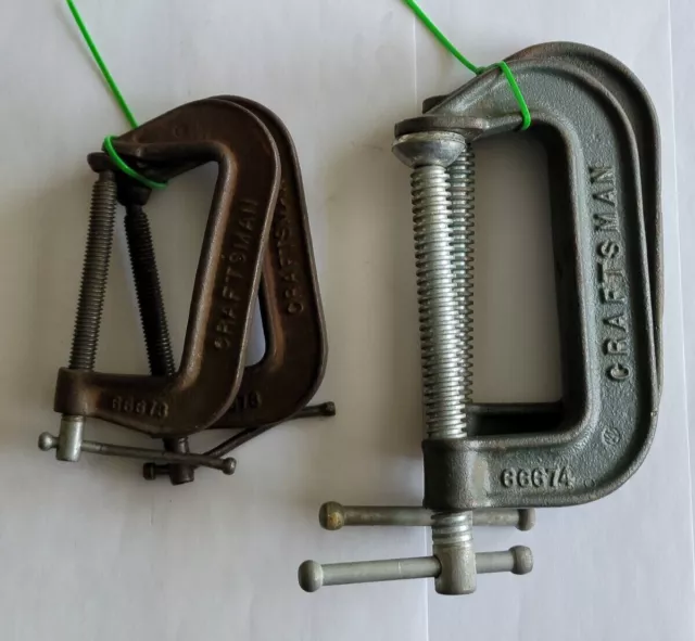 Lot of 4 Vintage Craftsman USA 4" Malleable C-Clamps 2-ea Models 66673 and 66674