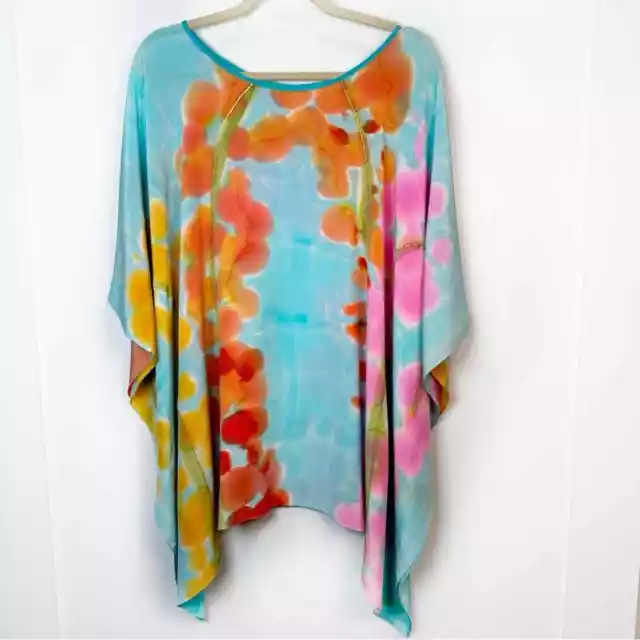 Custom Silk One of a Kind Batwing Poncho Swim Cover Up Top Tie Dye from Maui