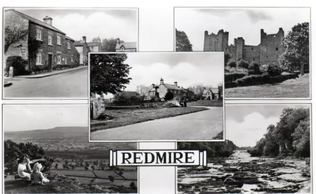 Redmire Multi View Nr Leyburn sepia unused RP old postcard Geo W Hare Good