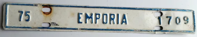 1975 Emporia Virginia Metal License Plate Topper County Tag