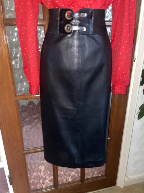 Vintage Butter Soft Leather Satin Lined Pencil Skirt Size 12 Waist 32ins.