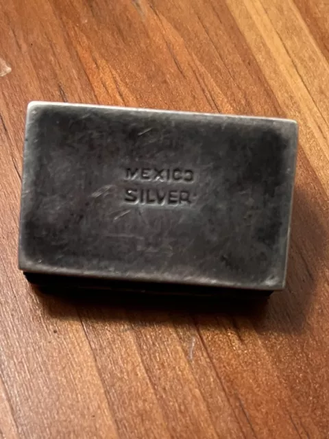 EARLY Vintage MEXICO SILVER sterling & Turquoise HINGED pill OR trinket BOX