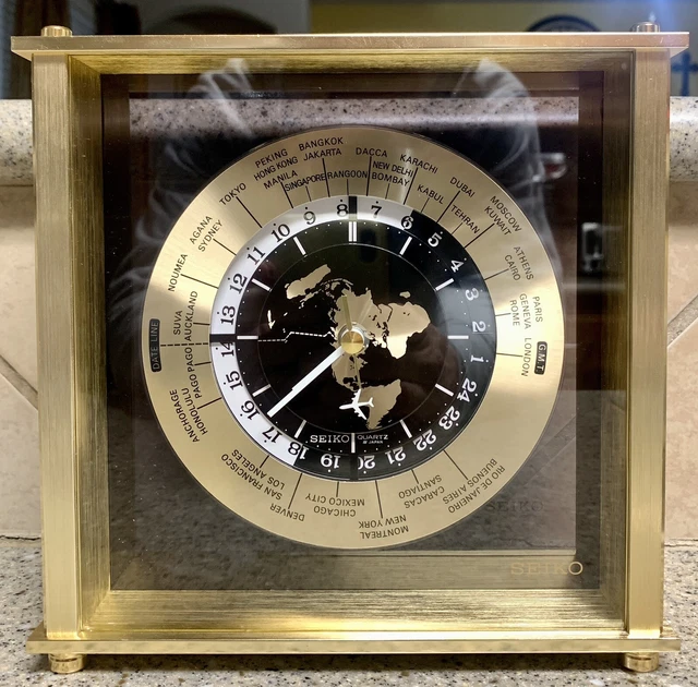 SEIKO WORLD TIME Zone Clock Airplane 2nd Hand Flight Travel Brass