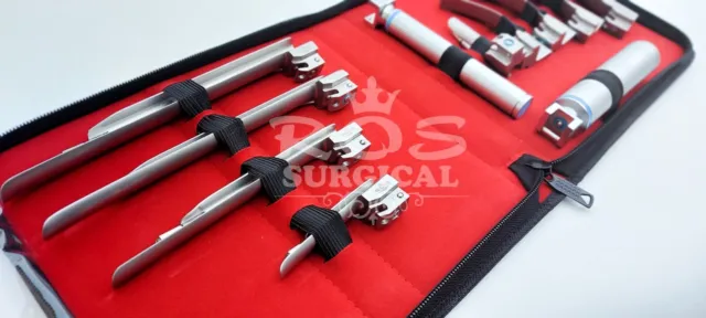 LARYNGOSCOPES MAC MILLER Intubation Blades & 2 Handles FIBER OPTIC KIT 9 Pcs CE 3