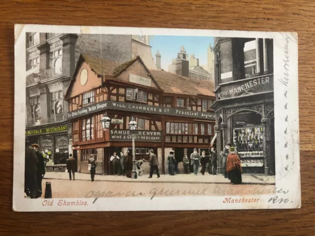 Vintage Postcard United Kingdom 🇬🇧 Old Shambles Manchester 1903 Posted Denmark