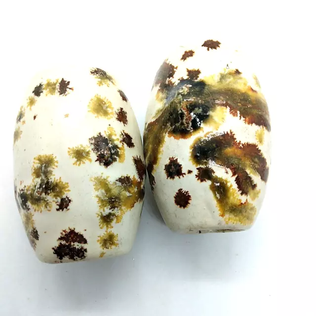 Vintage Pottery Beads 70s Macrame Ceramic Hand Made Bead Lot of 2