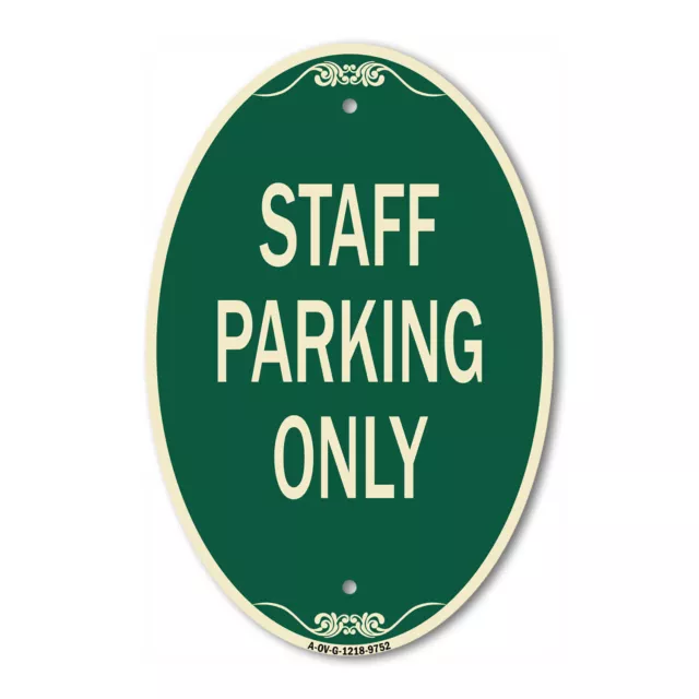 Designer Series Oval - Staff Parking Only | Green & Tan Heavy-Gauge Aluminum