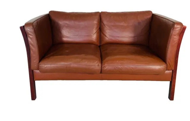 Vintage Retro Danish Cognac Leather  (Stouby)  2  Seater Sofa