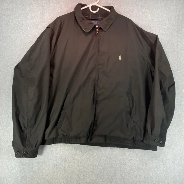 Polo Ralph Lauren Jacket Mens 3XB Black Harrington Plaid Lined Full Zip Big