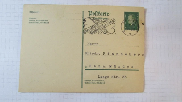 Germania Ganzsache stazionaria Kassel 1929 bella cancellazione Wilhelmshohe X6,7