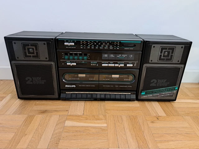 Vintage Philips D 8479 Dual Deck Radio Kassettenrekorder Ghettoblaster Boombox