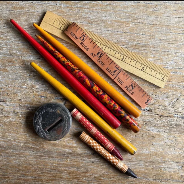 VINTAGE  1940s American “The Progress Box” Pencil Case w Timber Ruler, Folding 3
