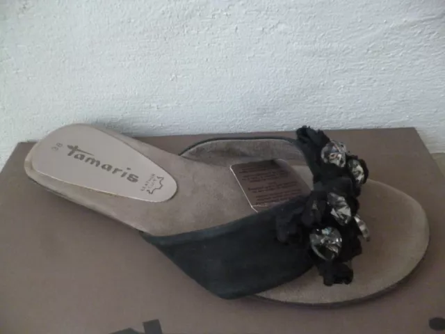 Femmes Tamaris Paire de Tongs / Sandalettes Sandales Mules Cuir Noir Neuf