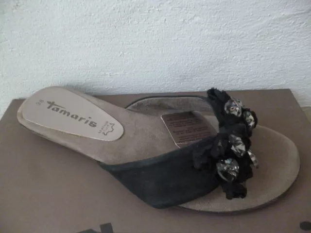 Mujer Tamaris Pantoletas Metededos Sandalia Sandalias Cuero Negro Nuevo