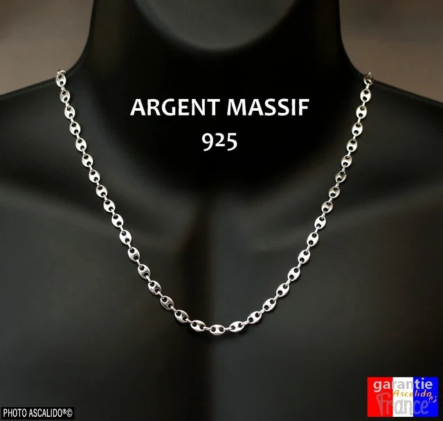 Chaîne En Argent Massif 925 - Maille Figaro Diamantée 50cm - Garantie Sans Nickel - Neuf Avec Étiquettes