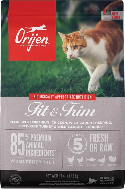 ORIJEN Grain Free Fit & Trim Support Healthy Weight Fresh & Raw Animal Dry Cat 4