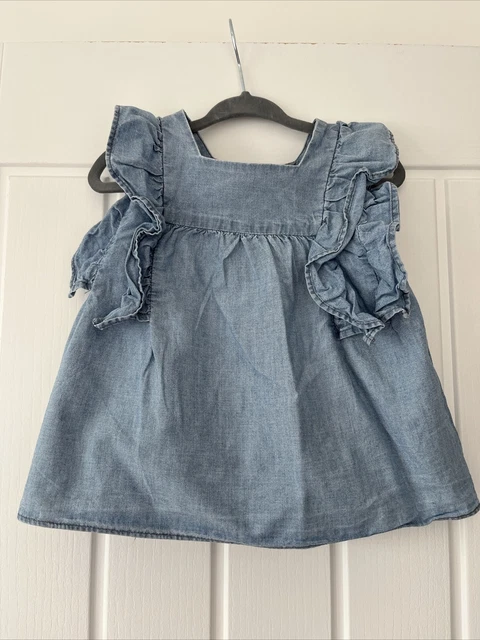 Top senza maniche Zara bambina 2-3 anni denim blu frilly