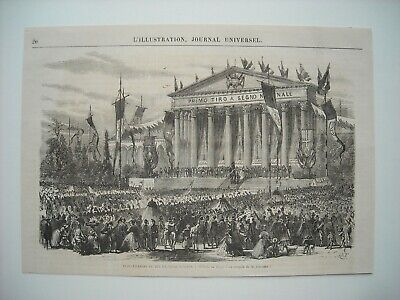 Gravure 1863. Inauguration Du Tir National Italien, A Turin.