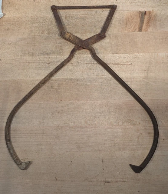 Vintage Antique Ice Block Log Carrying Tongs Primitive Farm Tool