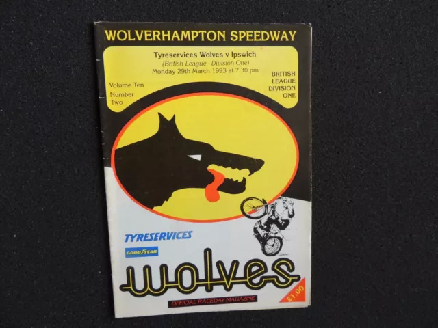 Wolverhampton Speedway v Ipswich 29th March 1993  Raceday Programme