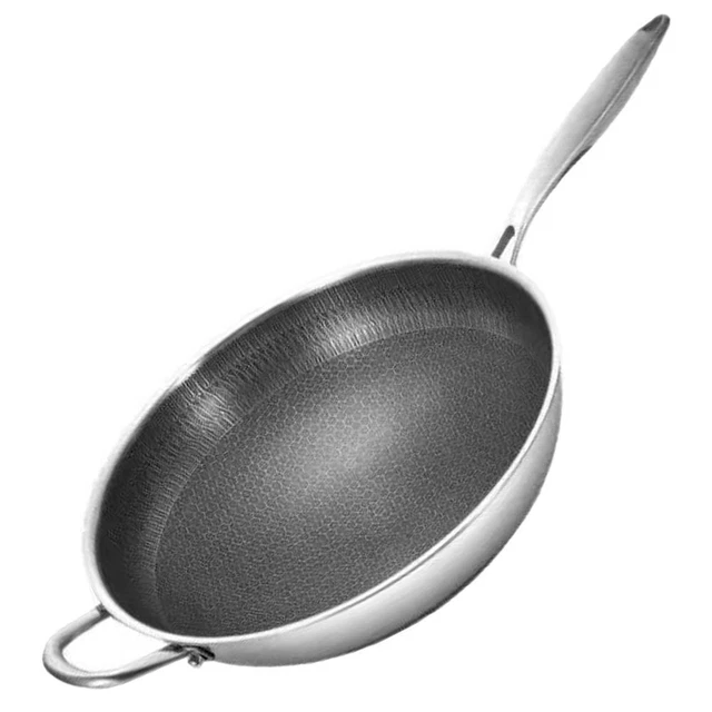 wok pan for gas stove poignées doubles acier inoxydable poêle à grains en nid d'