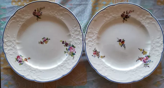 Set of 2 Coalport Hand Colored Floral Molded 10 in. Plates Circa 1825