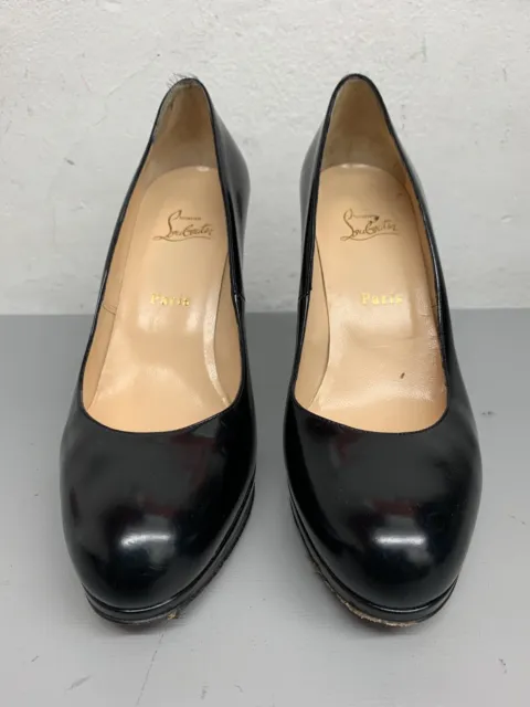 Christian Louboutin Women Black Leather Heel Made In Italy Shoes Uk6 Ss328