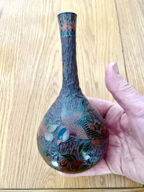 Japanese Meiji Period Cloisonné (Tree Bark-Jiki Shippo) Bud Vase