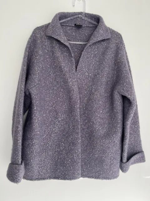 Eileen Fisher Lilac Wool Alpaca Blend Thick Warm Knit Open Cardigan Size M