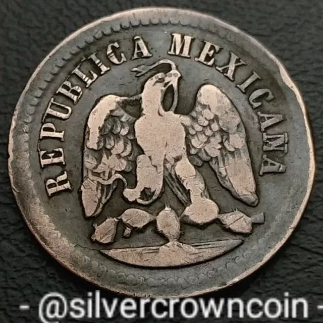 Mexico 1 Un Centavo 1880 Mo. KM#391.6. Bronze One cent coin. Eagle Snake Cactus.