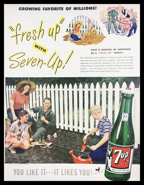 1947 VINTAGE FRESH Up With Seven Up, Print Ad You Like It