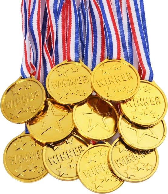 Medallas ganadoras de oro Flintronic, 12 piezas medallas de oro de plástico para niños, medallas para