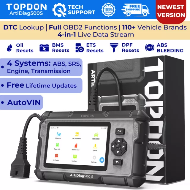 UK TOPDON AD500S PRO Car Diagnostic Tool OBD2 Scanner 4 System + 5 Reset Service