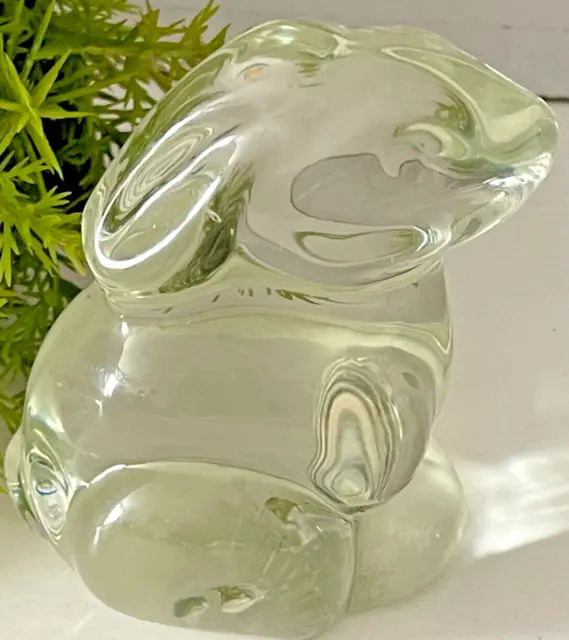 VTG Clear Yellow Glass Bunny Rabbit Paperweight Figurine Animals Easter Deco