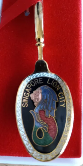 Goldton emailliert Singapur ""Lion City"" Souvenirlöffel in OVP 2