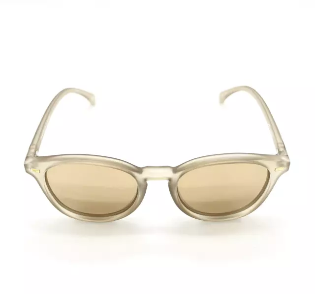 Le Specs Sunglasses Bandwagon Matte Stone Tan Round Keyhole Bridge Gold Tone