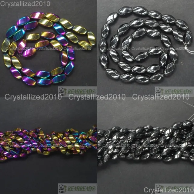 Natural Hematite Gemstones Twist Drum Spacer Loose Beads 6mm x 12mm 16" Metallic
