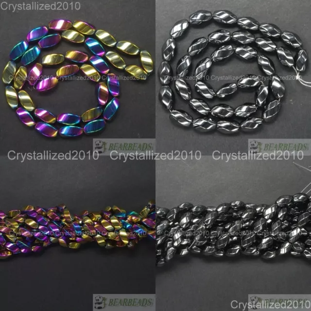 Natural Hematite Gemstones Twist Drum Spacer Loose Beads 6mm x 12mm 16" Metallic